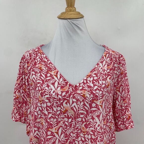 Ann Taylor Loft Floral Blouse Womens S Small Short Sleeve Rayon V Neck Shirt - Picture 3 of 11